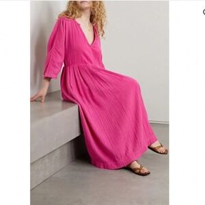 MARA HOFFMAN Cotton Gaze Chloe Pleated Midi Dress Size XS In Fuchsia Pink
